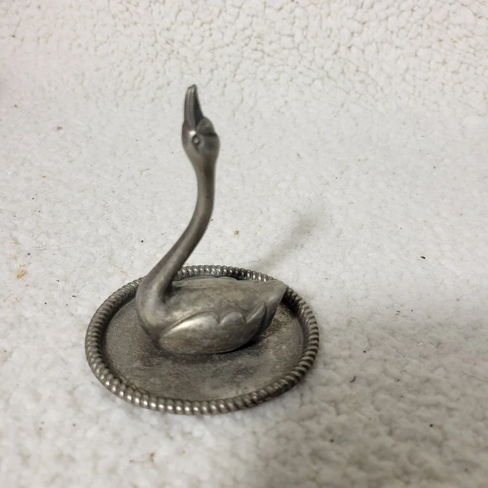 Vintage Silver Plated Swan Ring Holder Trinket Dish Hong Kong Jewelry Stand
